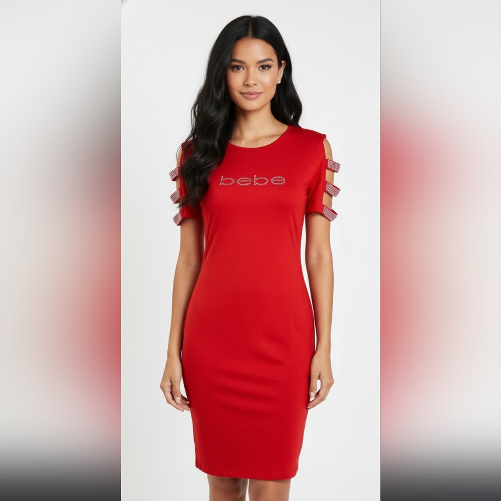 NWOT Bebe Red Dress with Embellishments size M